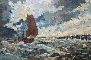 D. Vlaardingen (XX) - Maritiem schilderij met een Botter op