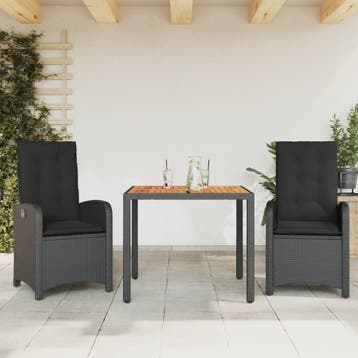 vidaXL 3-delige Tuinset met kussens poly rattan zwart, Verzenden, Nieuw, Tuinset