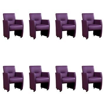 Set van 8 Leren eetkamerstoelen Pleasure - Toledo Aubergine, Ophalen of Verzenden, Nieuw, Leer, Vijf, Zes of meer stoelen
