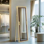 Staande Lichaamsspiegel 160 cm – Goud en Houtlook Vrijstaand, Verzenden, Nieuw