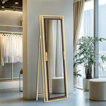 Staande Lichaamsspiegel 160 cm – Goud en Houtlook Vrijstaand, Verzenden, Nieuw