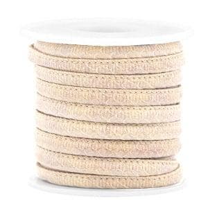 Rol 5 meter gestikt imitatieleerkoord 5x4mm reptile Sand..., Ophalen of Verzenden, Nieuw, Draad