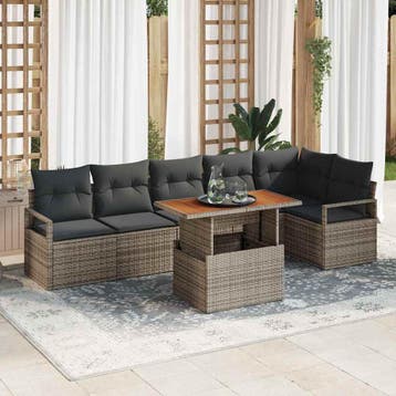 vidaXL Tuin Sofa Set met opslag 7 pcs Grijs Poly riet, Verzenden, Nieuw, Rotan, 7 zitplaatsen
