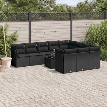vidaXL 11-delige Loungeset met kussens poly rattan zwart, Verzenden, Nieuw, Loungeset