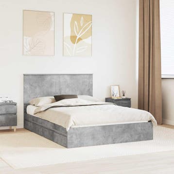 vidaXL Opslag bed met lade Beton Grijs 150 x 200 cm Bewerkt, Verzenden, Grijs, Hout, Nieuw