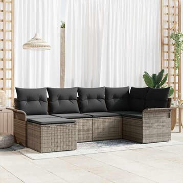 vidaXL Tuin Sofa Set 6 st Grijs poly rattan, Verzenden, Nieuw, Rotan, 6 zitplaatsen