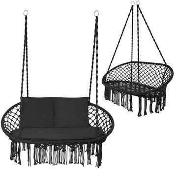 Gardlov Zwarte tweepersoons hangstoel 148 x 126 cm met ku..., Ophalen of Verzenden, Nieuw