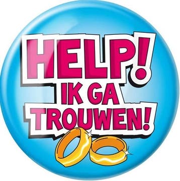 Button xl help ik ga trouwen, Hobby en Vrije tijd, Feestartikelen, Verzenden, Nieuw, Feestartikel, Geboorte of Huwelijk