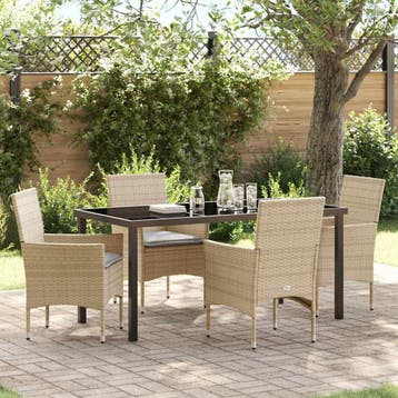 vidaXL Tuin eettafelset met kussen 5 pcs Beige poly rattan, Verzenden, Nieuw, Rotan, 5 zitplaatsen