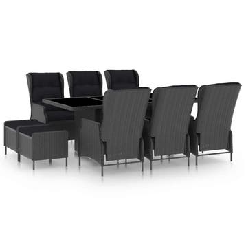 vidaXL 9-delige Tuinset met kussens poly rattan donkergrijs, Tuin en Terras, Verzenden, Nieuw, 8 zitplaatsen, Tuinset