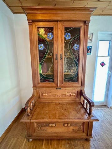 Kast - Eik, Glas-in-lood, Antiek en Kunst