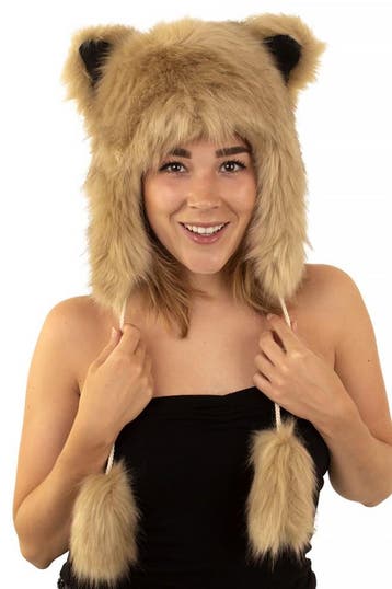 KIMU® Beer Muts Touwtjes Wolf Bontmuts Oortjes Bont Beertje, Ophalen of Verzenden, Nieuw