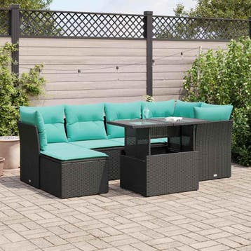 vidaXL 7-delige Loungeset met kussens poly rattan acacia, Verzenden, Nieuw, Loungeset