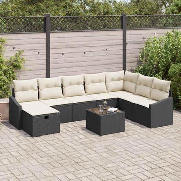 vidaXL Tuin Sofa Set 9 st poly rattan, Verzenden, Nieuw, Meer dan 8 zitplaatsen
