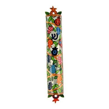 Mezuzah handgeschilderd met granaatappels van Yair Emanu..., Verzamelen, Religie, Nieuw