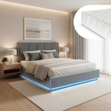 Tweepersoonsbed Tröstiar met matras en LED 140x200 cm antrac, Verzenden, Nieuw