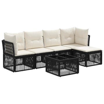 vidaXL Tuinbankenset 6 pcs Zwart poly rattan, Verzenden, Nieuw, 6 zitplaatsen