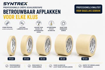 Syntrex Professionele Crêpe Schilderstape - Masking Tape..., Doe-het-zelf en Verbouw, Schildersmaterialen, Ophalen of Verzenden