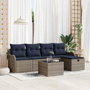 vidaXL Tuin Sofa Set 6 st 4-Aantal zitplaatsen Grijs en, Verzenden, Nieuw, Rotan, 6 zitplaatsen