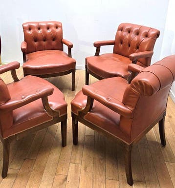 Fauteuil (4) - Leder, Hout