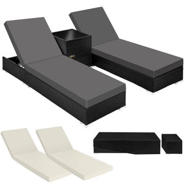 2 rotan ligstoelen met aluminium frame en tafel, inclusief b, Tuin en Terras, Verzenden, Nieuw