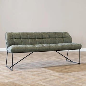 50% Korting: Eetkamerbank Abel olijfgroen microvezel 155 cm, Ophalen, Overige kleuren, Industrieel, Modern, Zo goed als nieuw