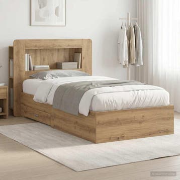 vidaXL Bedframe met opslag Artisanaal eiken 80 x 200 cm, Verzenden, Nieuw, Bruin, Hout