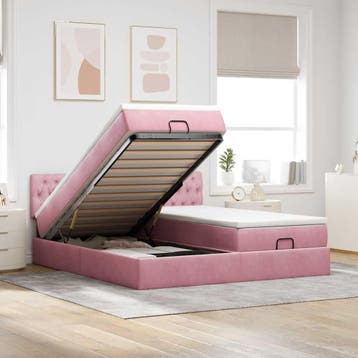 vidaXL Ottoman bed met matrassen 180x200cm fluweel roze, Eenpersoons, Verzenden, Nieuw, 80 cm