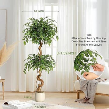 Kunstmatige ficus met gebogen stammen, 150 cm, realistische, Huis en Inrichting, Verzenden, Zo goed als nieuw