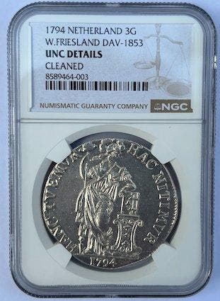 Nederland, West-Friesland Republic. 3 Gulden 1794, Postzegels en Munten