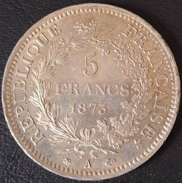 Frankrijk. 5 Francs 1873-A Hercule (Zonder minimumprijs)