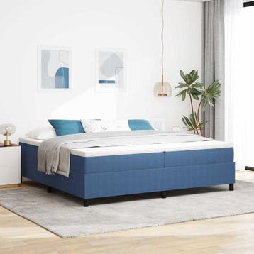 vidaXL Boxspringbed Blauw en Wit 200 x 200 cm Katoen Stof, Verzenden, Nieuw, Blauw