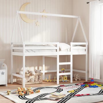 vidaXL Halfhoogslaper met ladder en bedhuis grenenhout wit, 90 cm, Eenpersoons, Verzenden, Wit
