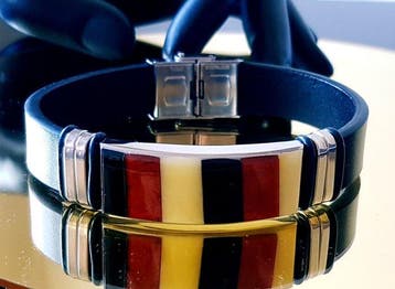 Amber Leren armband met Baltisch amber - vrouwen, mannen,