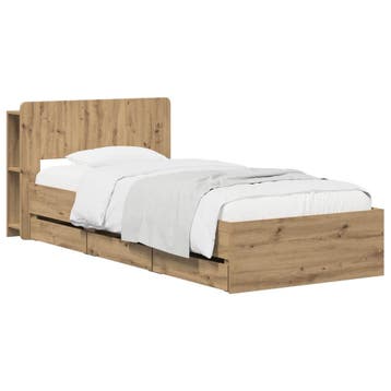 vidaXL Bedframe met opbergruimte en hoofdbord Artisanaal, Verzenden, Nieuw, Bruin, Hout