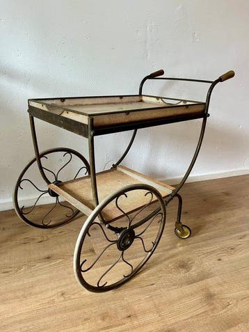 Serveerwagen - Messing - Barwagen MidCentury, Antiek en Kunst