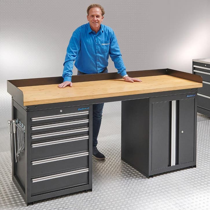 Datona Werkbank PRO eiken - 6 lades en opbergkast - 200 cm -, Doe-het-zelf en Verbouw, Werkbanken, Nieuw, Ophalen of Verzenden