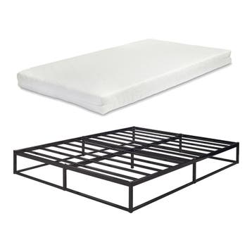 Metalen bedframe 180x200 cm met bedbodem en matras zwart [en, Verzenden, Nieuw