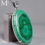 Natuurlijke malachietoog – Sterlingzilveren hanger met