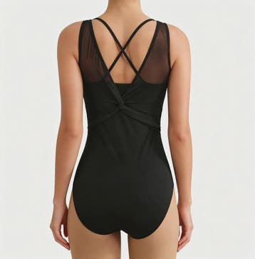 Dames Ballet Leotard met Mesh en Gekruiste Rug - Mouwloos Bo, Verzenden, Nieuw