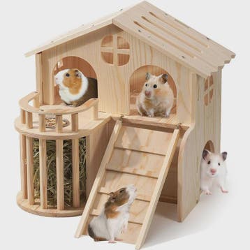 Dubbel Laags Houten Hamsterhuis met Hooirack en Antislip Tra, Dieren en Toebehoren, Verzenden, Nieuw