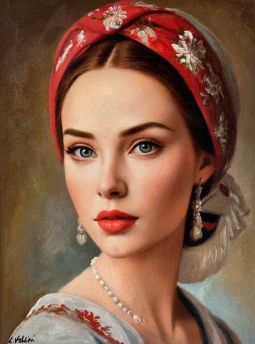 Lorenzo Valdieri (1980) - La Dama con il Copricapo Rosso, Antiek en Kunst