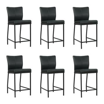 Set van 6 Leren barkruk Revolt laag - Granada Black (zwart), Huis en Inrichting, Ophalen of Verzenden, Nieuw, Leer