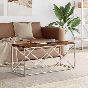 vidaXL Salontafel roestvrij staal en massief hergebruikt, Verzenden, Nieuw, Metaal, Minder dan 50 cm