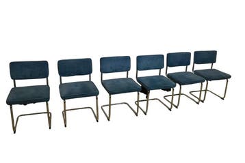 Set van 6 buisframe stoelen met blauwe ribcord bekleding – c, Ophalen of Verzenden, Nieuw