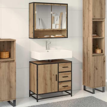 vidaXL Badkamerkast Artisan Eiken 65 x 33 x 60 cm Bewerkt, Verzenden, Nieuw, (Half)hoge kast