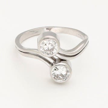 Ring - 18 karaat Witgoud Diamant (Natuurlijk) - Toi et moi, Nieuw
