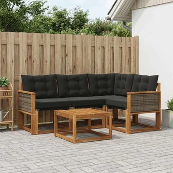 vidaXL Buiten bankenset 5 st Naturel en Zwart, Verzenden, Nieuw