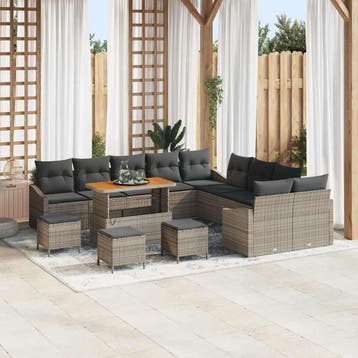 vidaXL Tuinbankenset Grijs Poly riet, Verzenden, Nieuw