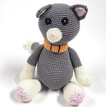 Kitty Meow grijze gehaakte knuffel, handgemaakt, ca. 36 cm, Verzenden, Gebruikt